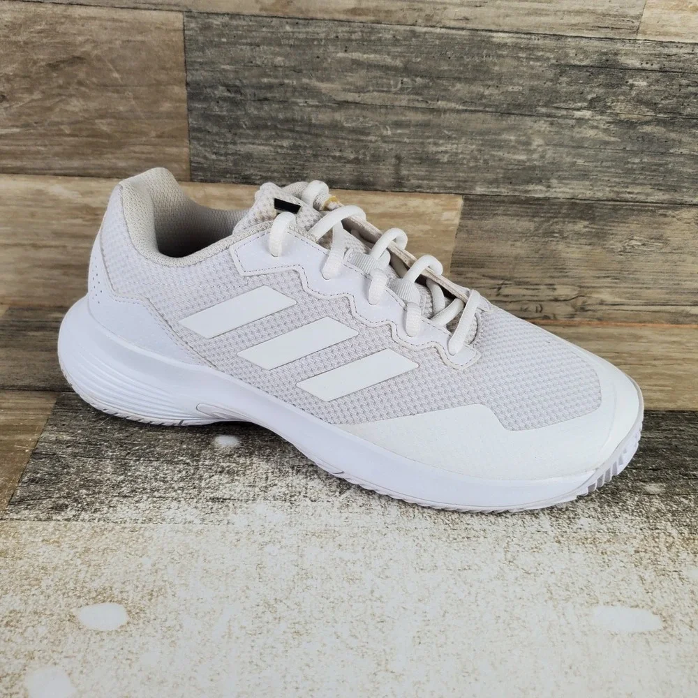 Adidas Game Court 2 Mens Tennis Shoes White Matte Silver Mesh Lace Up Sz 7 D